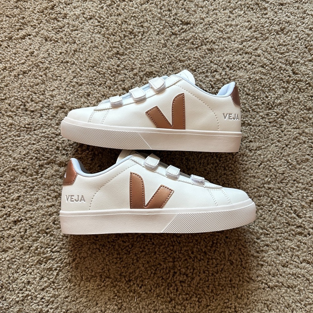Veja White and Bronze Sneakers